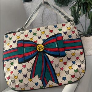 Brighton Cream Bag with Multicolor Heart Print & Teal-Red Bow